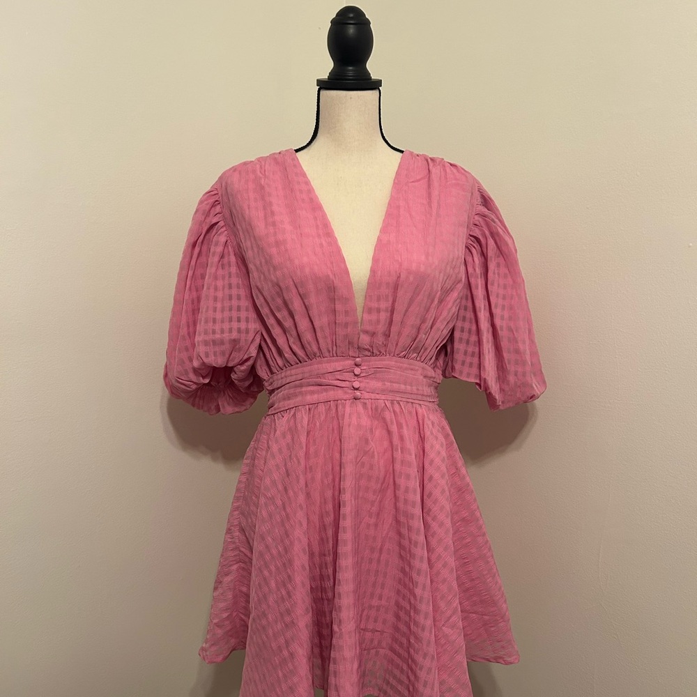 Pink V-Neck Dress Bubble Dress